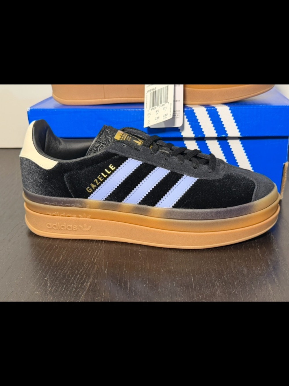 Adidas Gazelle Bold J Stacked Sole Sneakers Core Black/Blue Spark Unisex Youth 5